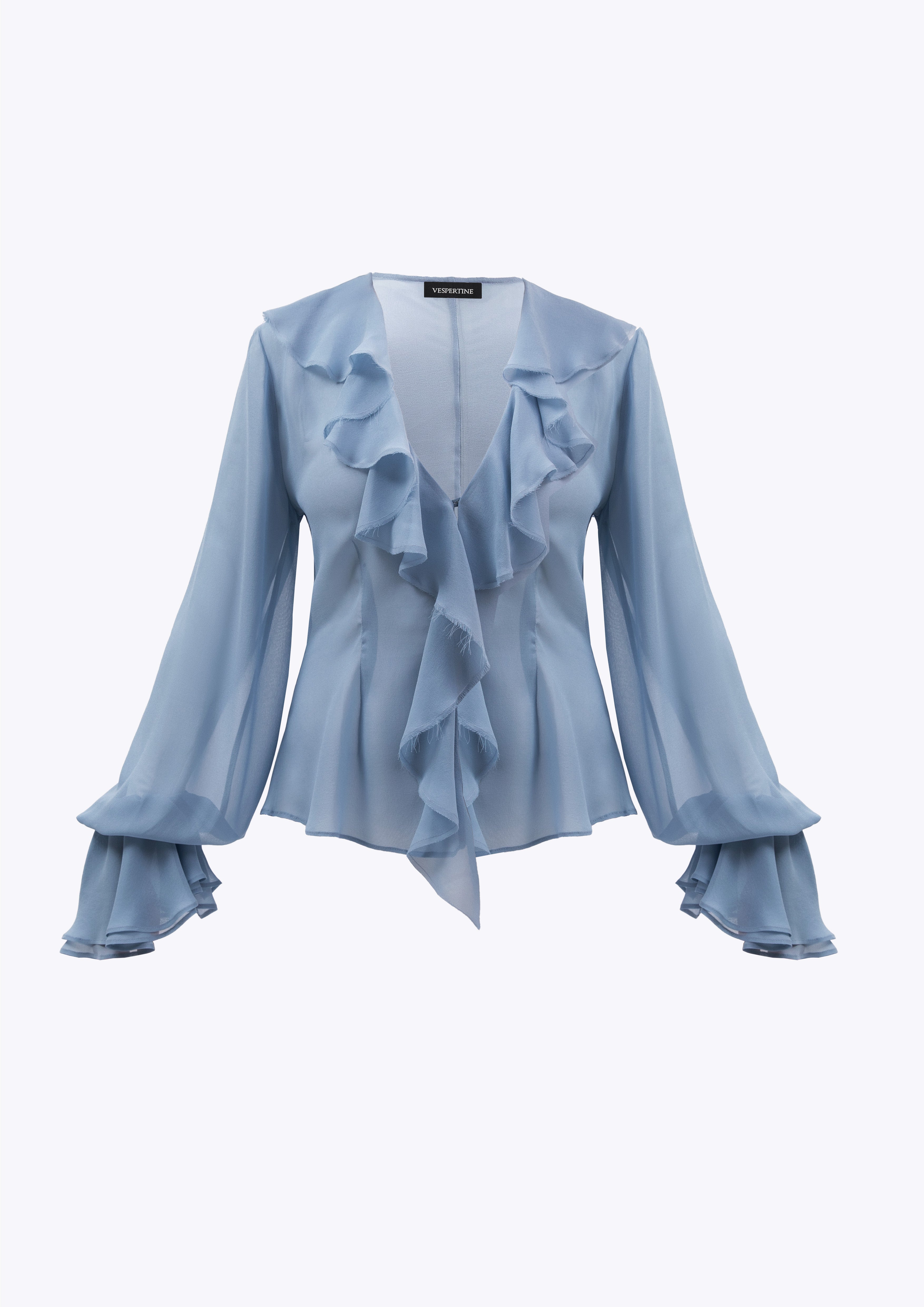 Blue ruffle blouse online